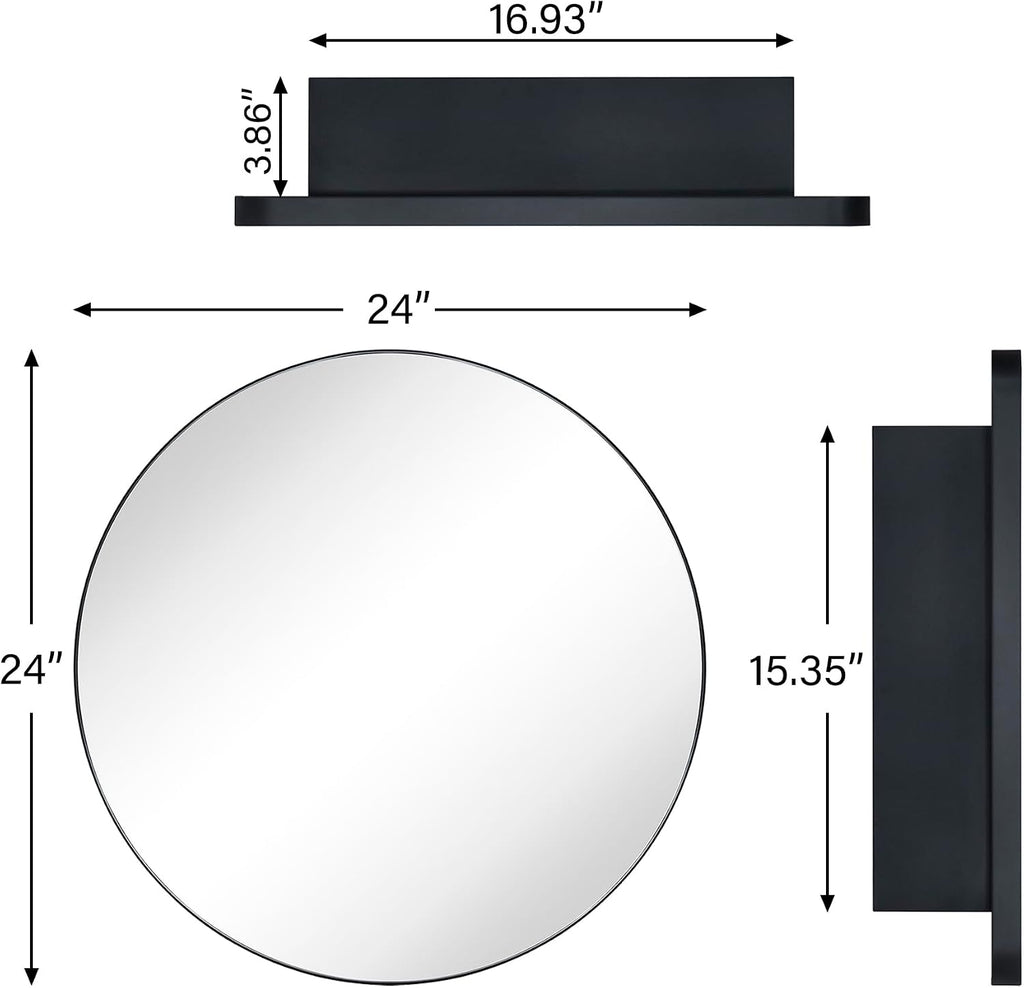 Surface Mount Black Round Circle Bathroom Medicine Cabinet with Mirror Circlular Shaped Stainless Steel Metal Framed Medicine Cabinets Bathroom Cabinet with Mirror 24'' Diameter
