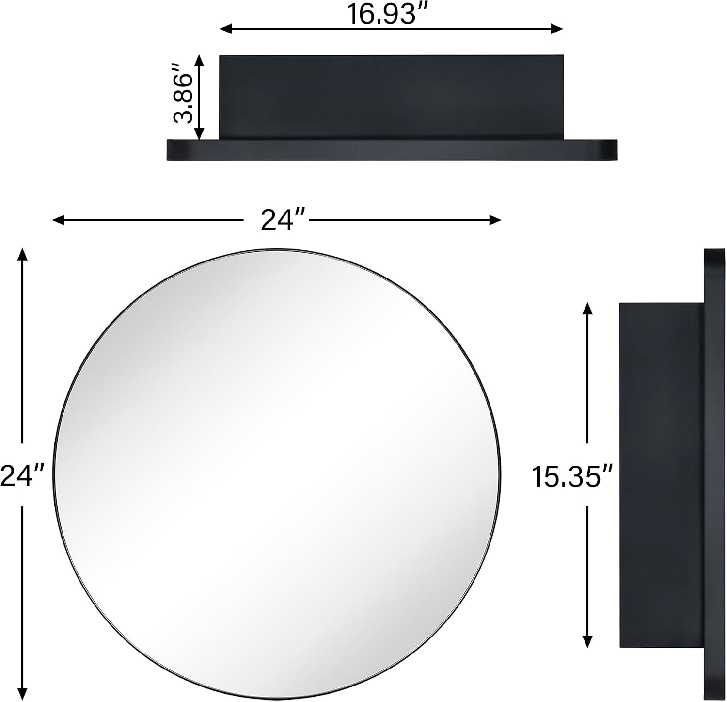 Surface Mount Black Round Circle Bathroom Medicine Cabinet with Mirror Circlular Shaped Stainless Steel Metal Framed Medicine Cabinets Bathroom Cabinet with Mirror 24'' Diameter