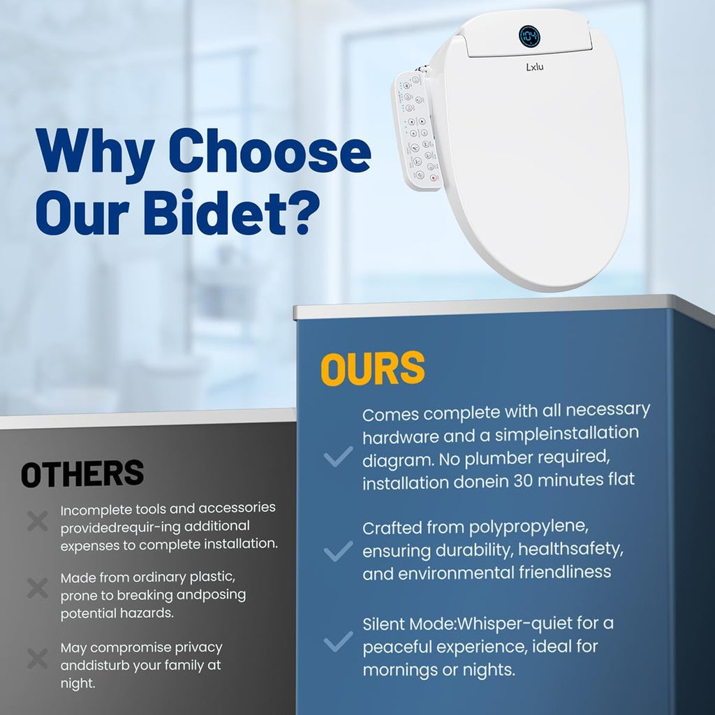 Bidet Toilet Seat, Electric Smart Heated Toilet Seat Elongated with Instant Warm Water & Dryer, Feminine & Front Rear Wash, Self-Clean Nozzle, Soft Closed Toilet Lid, Night Light
