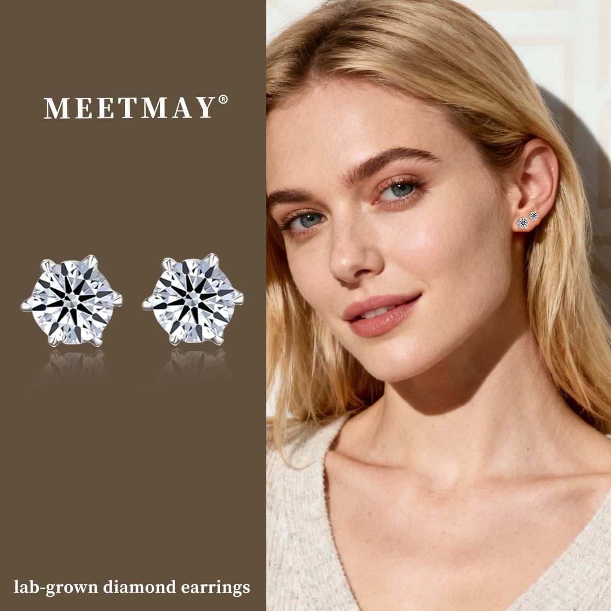 0.3/0.5/1carst Round Lab Diamond Stud Earrings for Women | 925 Sterling Silver Studs | Hypoallergenic Fine Jewelry | 6-Prong Basket, Push Back Nut | VVSI/VSI Clarity, D/EF Color, Round Cut