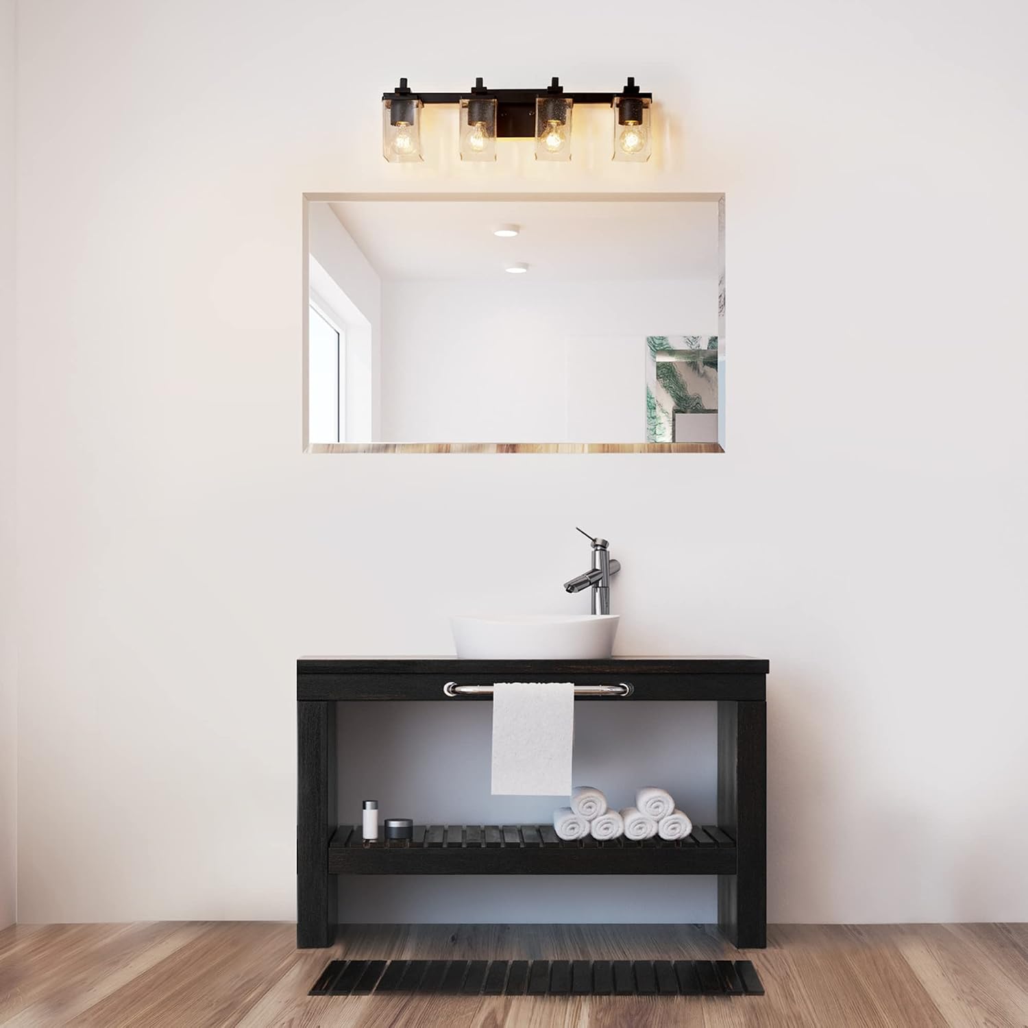 GLOBE Electric 52089 Dakota 4-Light Vanity Light, Matte Black, Seeded Glass Shades