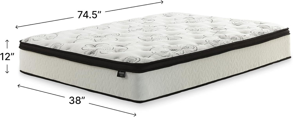 Signature Design by Ashley Chime Hybrid Twin 12' Mattress with Gel Memory Foam, Medium Firm, Pressure Relief, Fiberglass Free Mattress in a Box