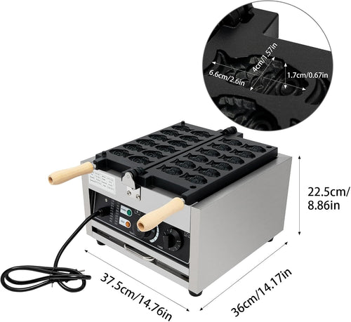 12PCS Fish Shaped Waffle Maker, Electric Commercial Stainless Steel Nonstick Waffle Baker Machine Popular Snack Equipment New Belgium Waffle Baker Maker (Fish Shaped)