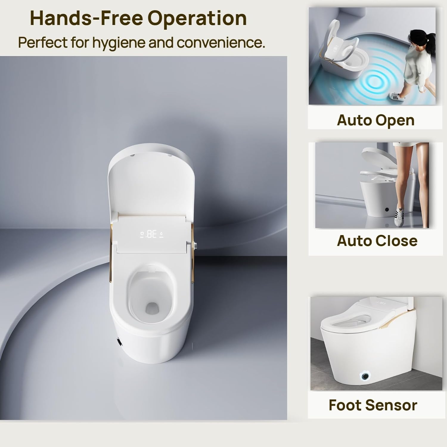 Smart Toilet With Bidet, Auto Flush, Auto Open,Close,Heated Seat, Warm Water and Dry, Foam Shield Function White