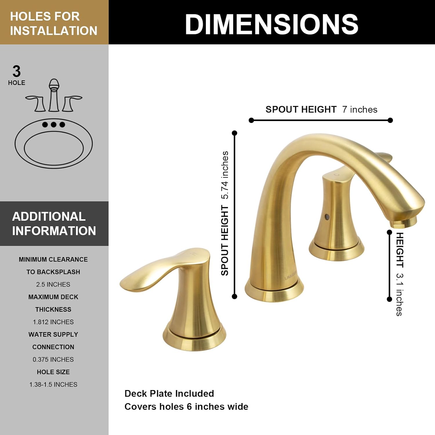 Lava Odoro Valenvoir Gold Bathroom Faucet for Sink 3 Hole, Bronze Gold 8 inch Widespread Bathroom Faucet 2 Handle Bathroom Sink Faucet for Vanity with Drain Assembly Supply line, BF405-BB