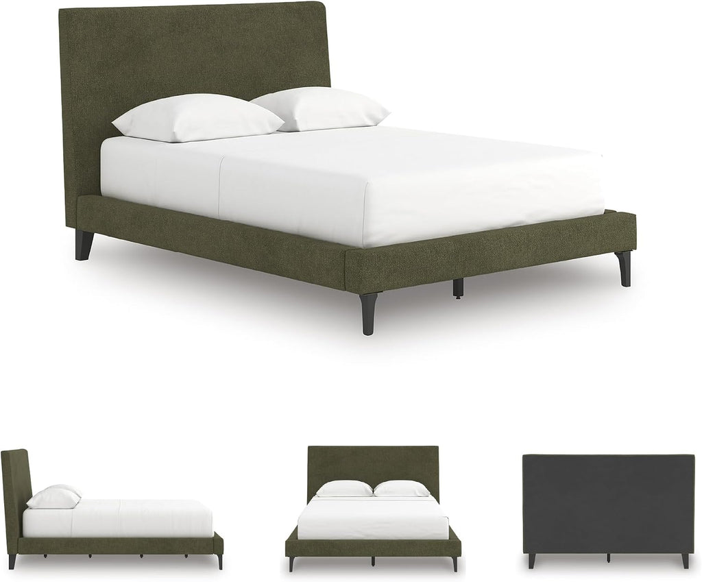 Signature Design by Ashley Darcalli Casual Full Upholstered Platform Bed with Roll Slats, No Foundation or Box Spring Needed, Green