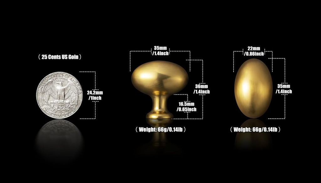 Goo-Ki 24 Packed Zinc Alloy Drawer Knobs -1.2 Inch(36MM) Oval Brushed Gold Cabinet Knobs for Dresser