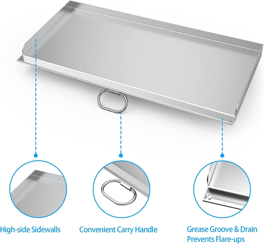 Stanbroil Cast Stainless Steel Replacement Cooking Griddle with Handle for Camp Chef SG60, Fits Camp Chef 14' 2 Burner Stove Cooking System and Other Similar Grills