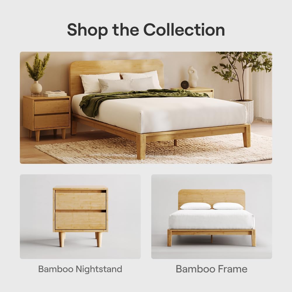Nectar Bamboo Platform Bed Frame - Twin XL - Natural - Floating Center Support Legs - 12' Height - Tool Free Set Up - Contemporary and Durable - Sturdy Wooden Support Slats - Holds Up to 500 Pounds