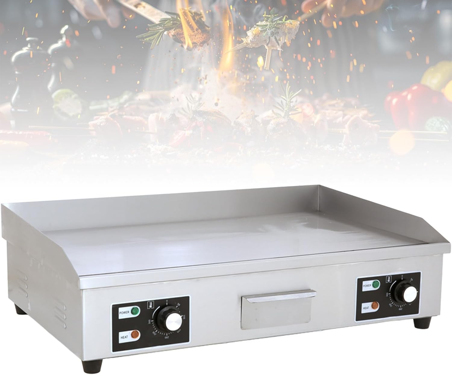 Commercial Electric Griddle, 3000 W Nonstick Stainless Steel Electric Griddle, Stainless Steel Countertop Grill with Flat Surface, 8mm thick iron plate, For Camping, Commercial 66 * 47 * 22CM