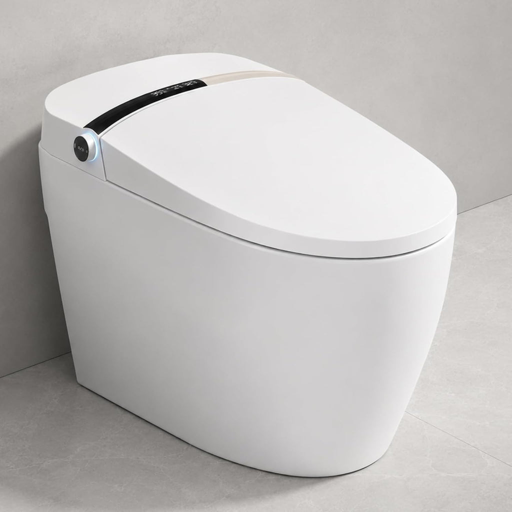 Smart Toilet with Bidet Built In, Heated Seat, Auto Open/Close & Dual Auto Flush, Tankless Elongated Bidet Toilet with Warm Water Wash, Air Dryer, Foot Sensor, LED Display & Backup Flush