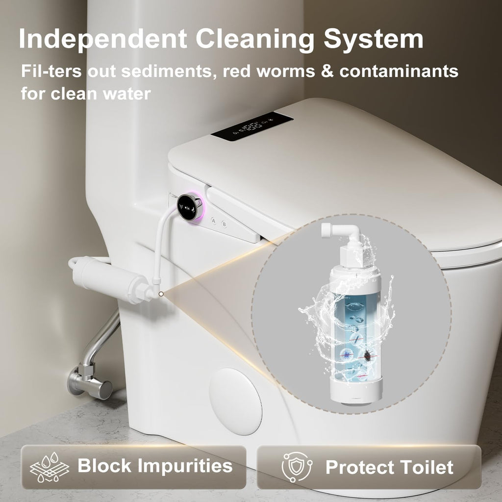 Bidet Toilet Seat with Instant Warm Water Wash, Electric Heated Toilet Seat with Soft Closed Lid,Multiple Cleaning Modes,Warm Air Dryer,Soft Closed Lid, Saved User Settings,Easy Installation (White)