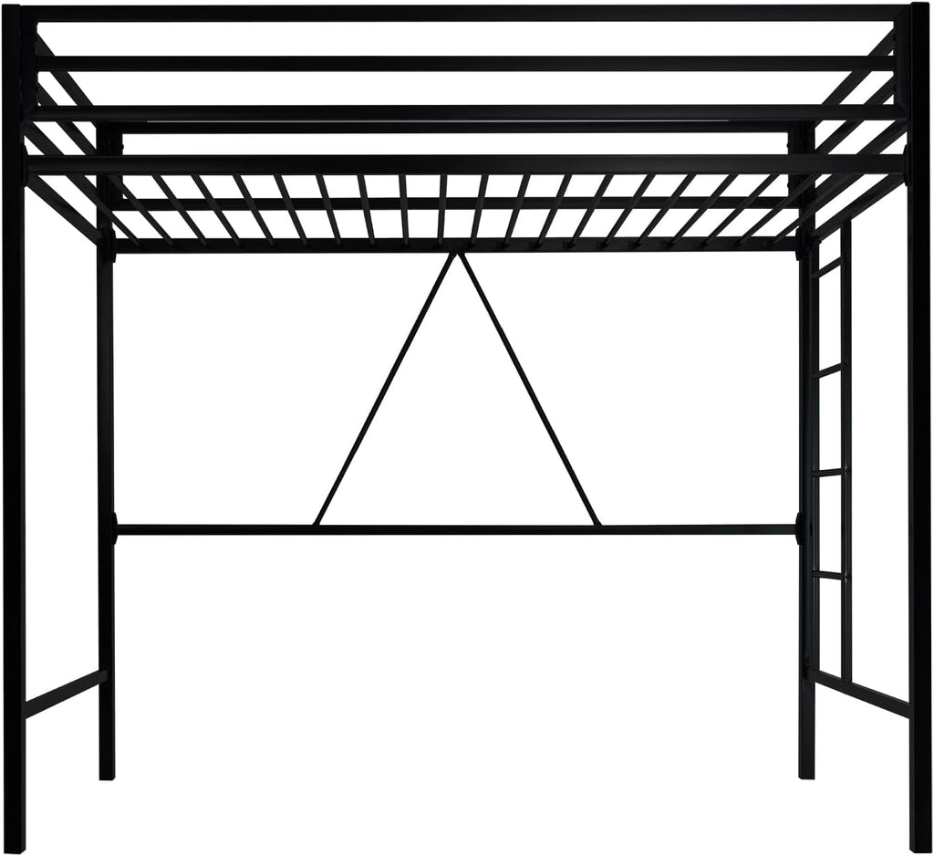 ikalido Metal Loft Bed Twin Size with Safety Guardrail and Ladder, No Box Spring Needed Space Saving Bedroom Furniture, Matte Black