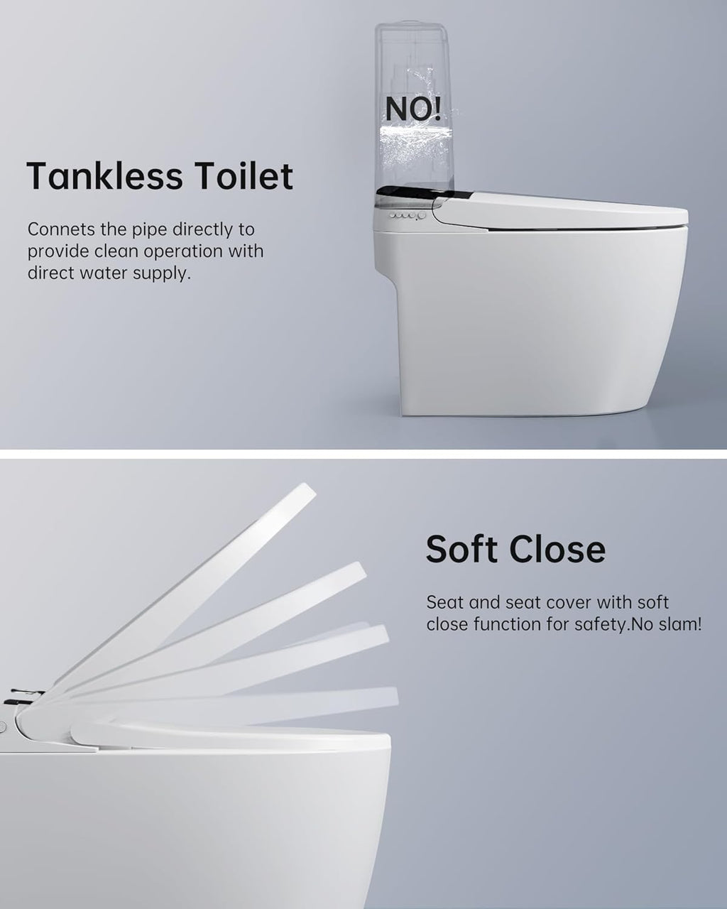 Smart Toilet,One Piece Bidet Toilet for Bathroom with Auto Open & Close Lid and Seat,Warm Water and Dry,Heated Seat,Foot Sensor and Night Light, Auto Flush