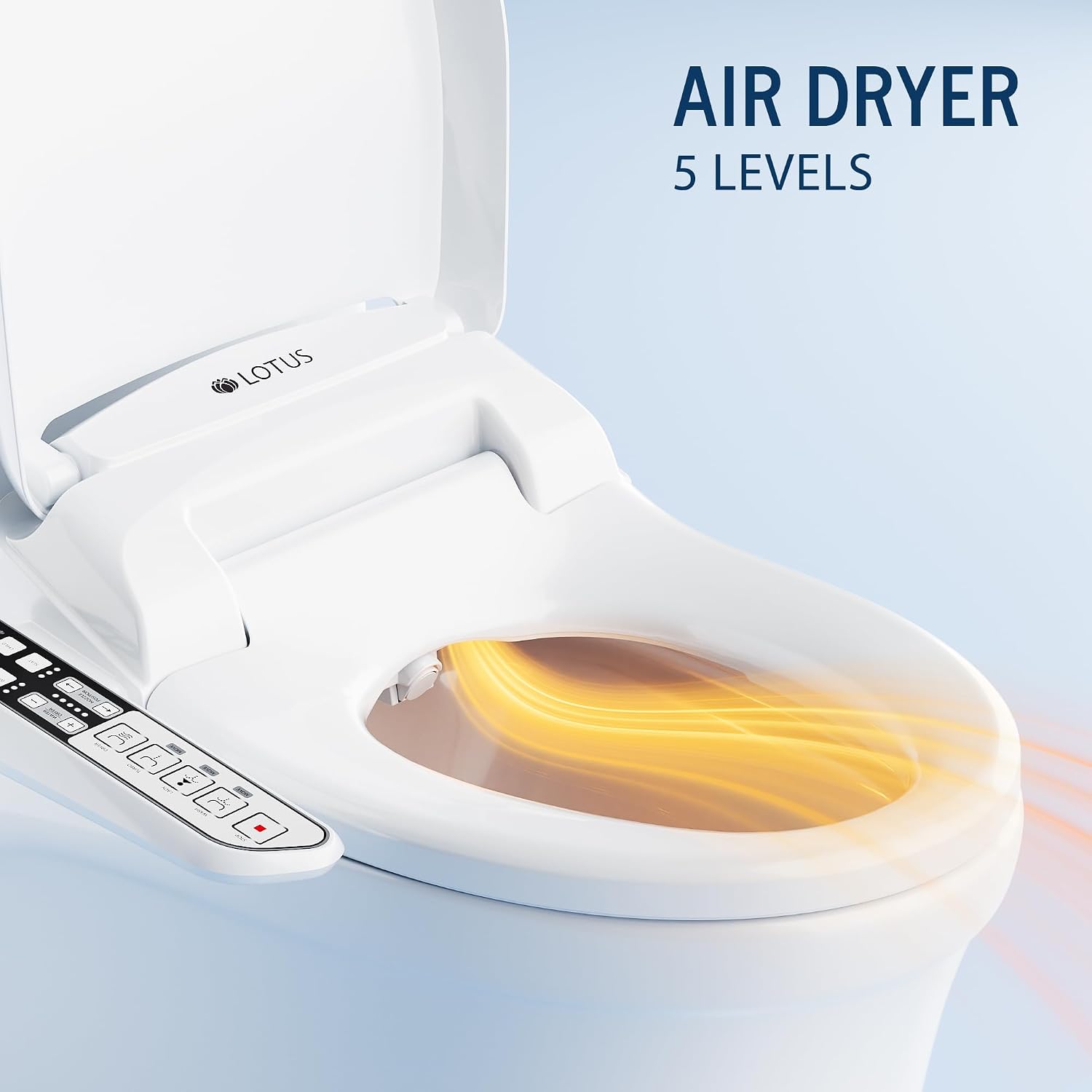 Lotus Bidet ATS-500 Elongated | Heated Toilet Seat with Adjustable Warm Water Wash, Stainless Steel Nozzle, Side Control Panel, Warm Air Dryer, Eco Mode, Easy DIY Installation