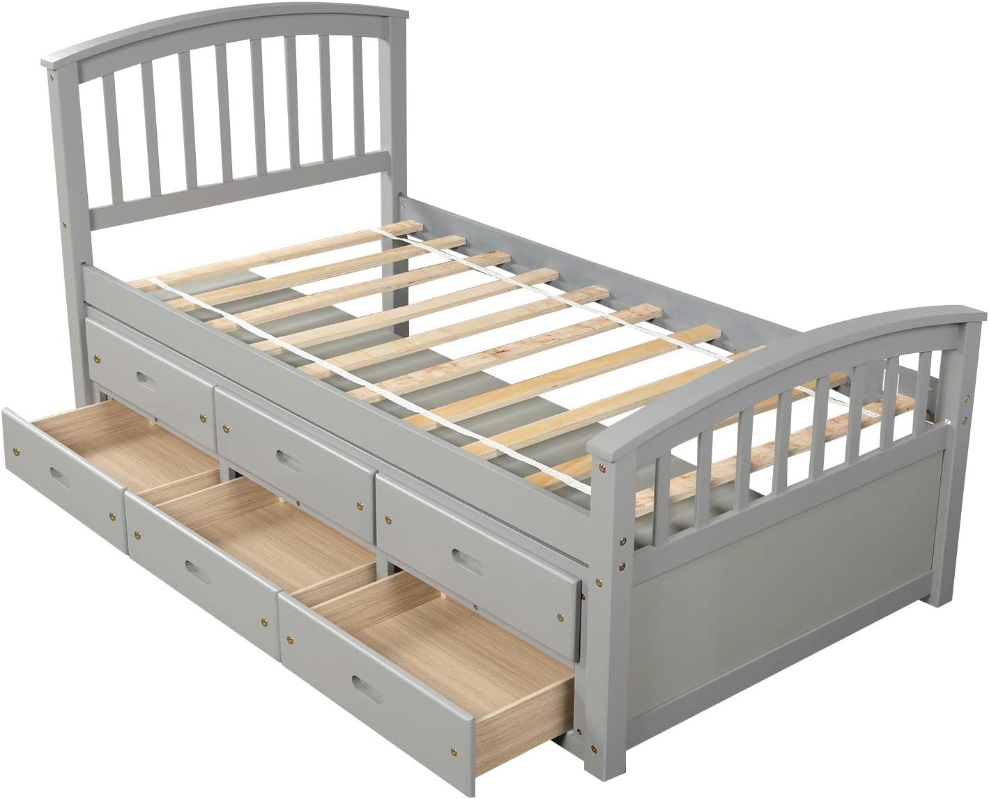 Merax Platform Storage Bed Solid Wood Bed with 6 Drawers Twin Size