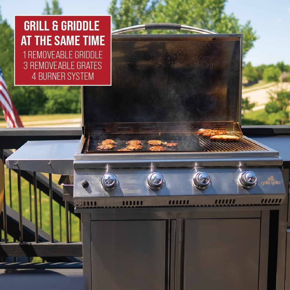 GRILLA Primate Gas Grill & Griddle with Clearview Grease Management System, Heavy-Duty Stainless Steel Design, 490 Square Inches of Cook Space, For Grilling, Outdoor Cooking, and Griddle
