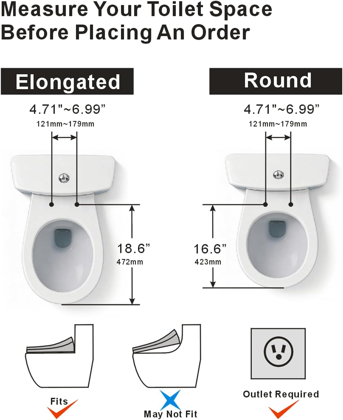 XCQQ Electric Bidet Toilet Seat with Remote Control, Heated Bidet Seat, Warm Water Wash, Warm Air Drying, Rear & Front Wash, Self-Cleaning Nozzle, Night Light, LED Display Requires Outlet - Elongated