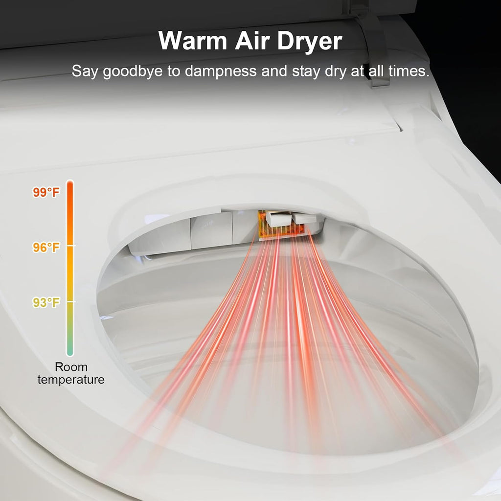 Smart Toilet with Bidet Built in, Auto Open Close & Auto Flush, Modern Elongated Tankless Toilet for Bathrooms with Heated Seat, Warm Water & Dryer, Foot Sensor and Night Light