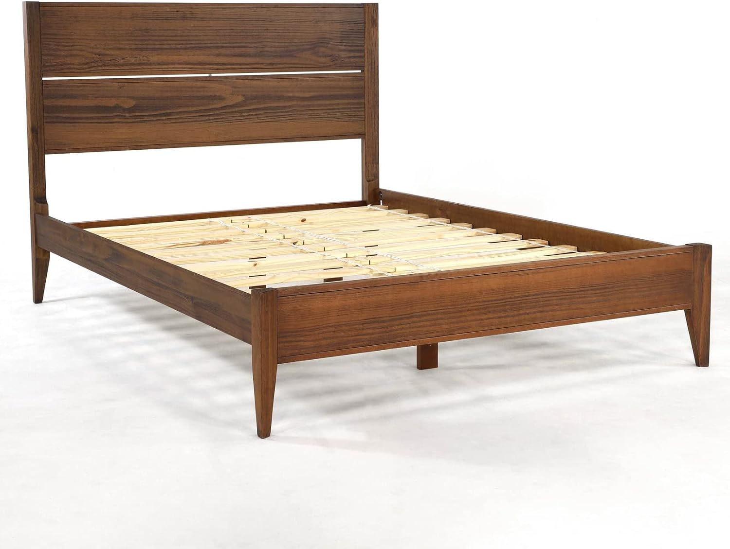 Grain Wood Furniture Mid Century Solid Wood Platform Bed, Queen Size, Brushed Walnut