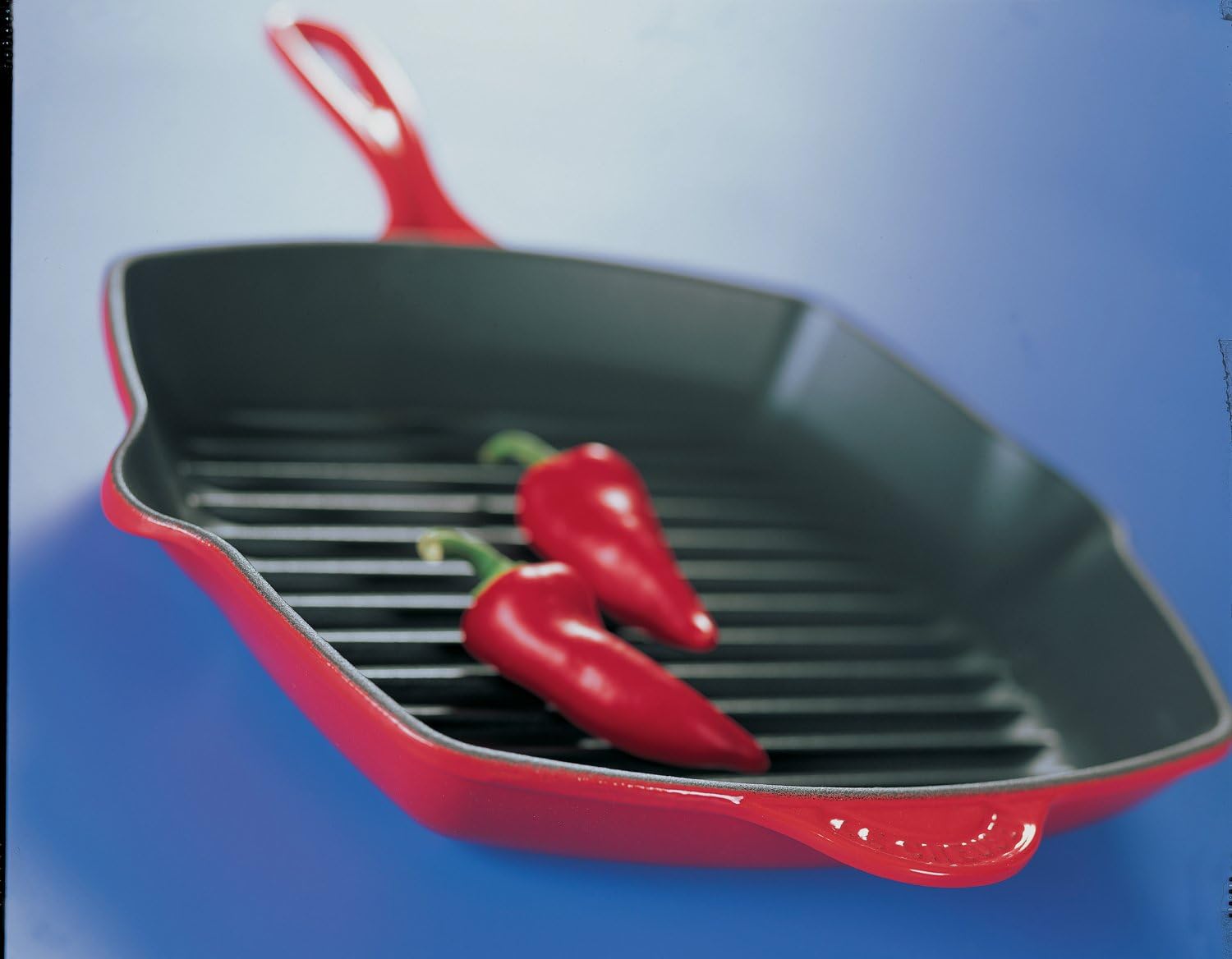 Le Creuset Enameled Cast-Iron 10-1/4-Inch Square Skillet Grill, Cerise (Cherry Red)
