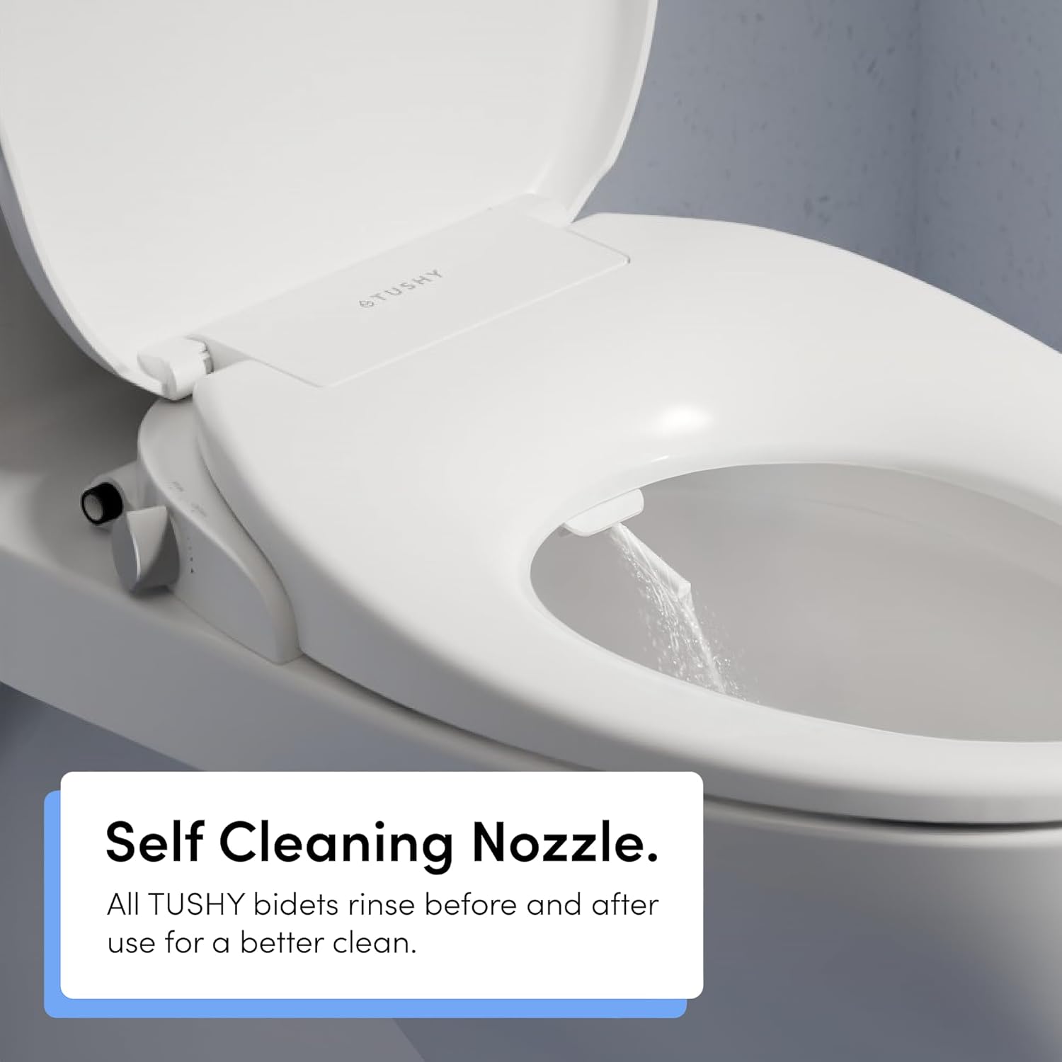 TUSHY Wave Non-Electric Bidet Toilet Seat: Sleek Round Design, Quick-Release for Easy Cleaning (DuoFlow Front & Rear Wash, Self-Cleaning Nozzle, Soft-Close Lid), 10-Min DIY Install, Bamboo Knob