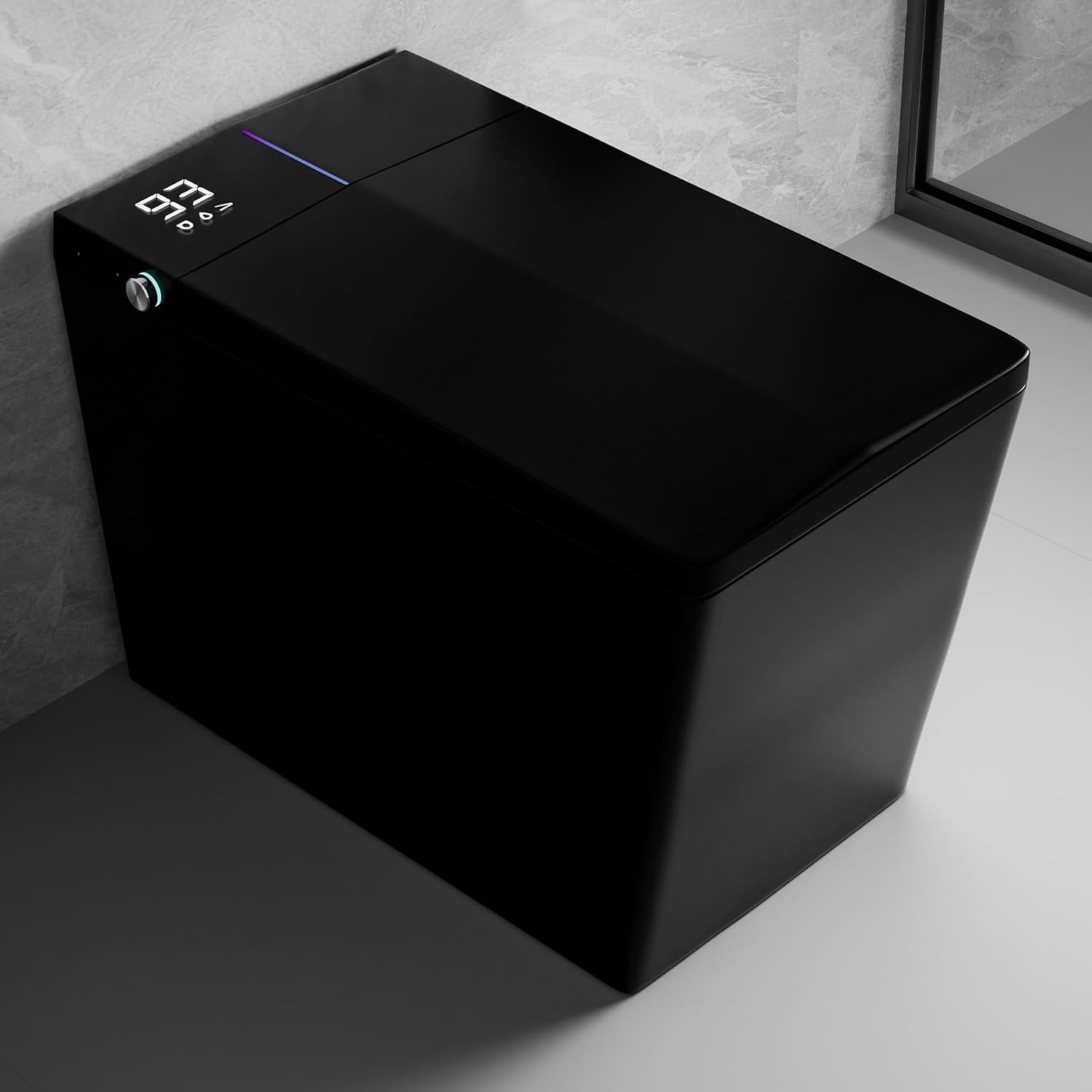 WinZo Square Smart Toilet for Bathroom with Built-in Tank, Remote Control, Intelligent Toilet with Auto Open/Close Lid, Auto Flush, Heated Bidet Seat, Warm Water and Dry,LED, Black