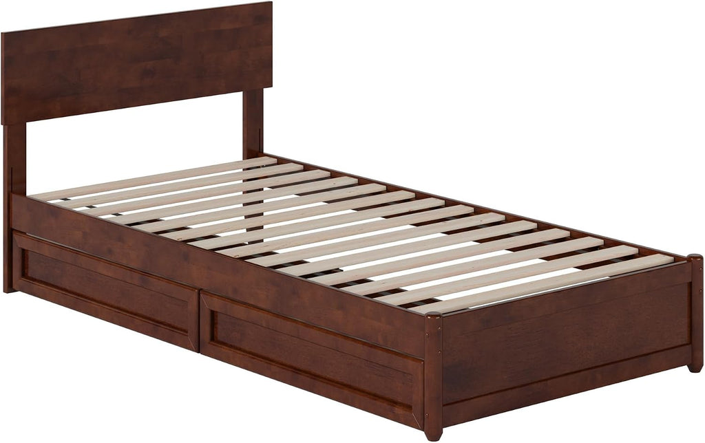 AFI, Wesley Twin XL Platform Bed with Panel Footboard & Storage Drawers, Walnut