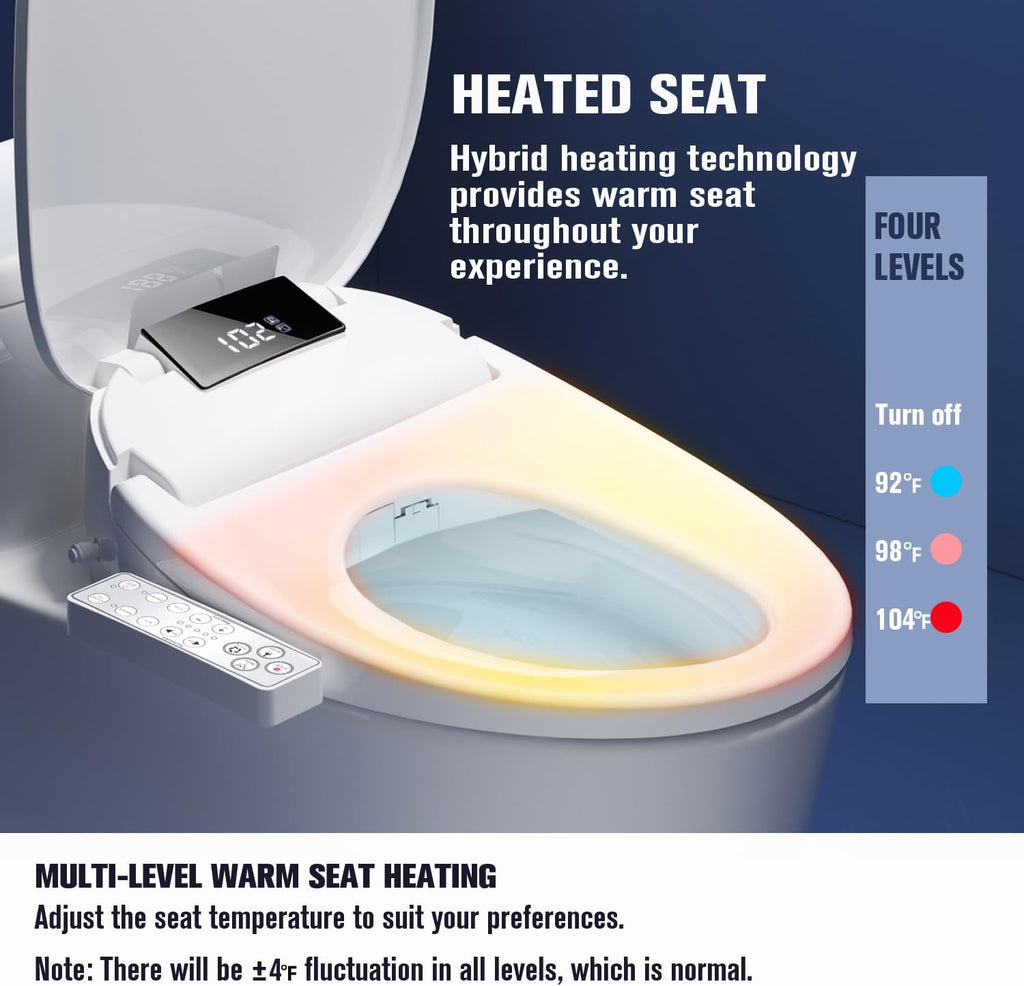 WLJBIDET Toilet Bidet Seat, Instant Warm Water, Self-Cleaning Nozzle, Multiple Spraying Modes, Electric Heated Seat, Warm Air Drying, Soft Closed Lid, Display Screen, Requires Electricity, Elongated