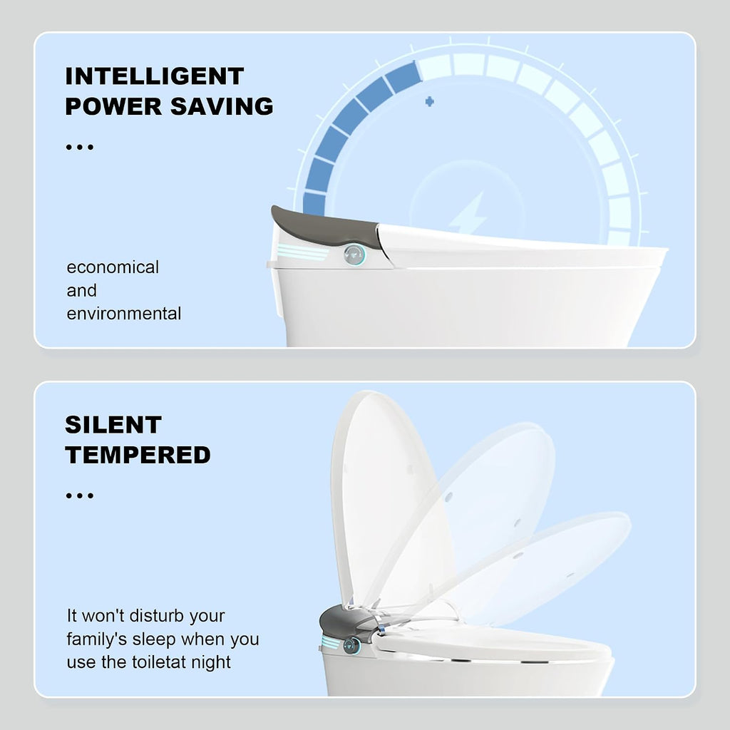 Smart Toilet with Powerful Flush, Bidet with Instant Warm Water, Modern Elongated Tankless Toilet with Foot Sensor, Heated Bidet Seat & Dryer,LED Display, Night Light, Deodorization (White)