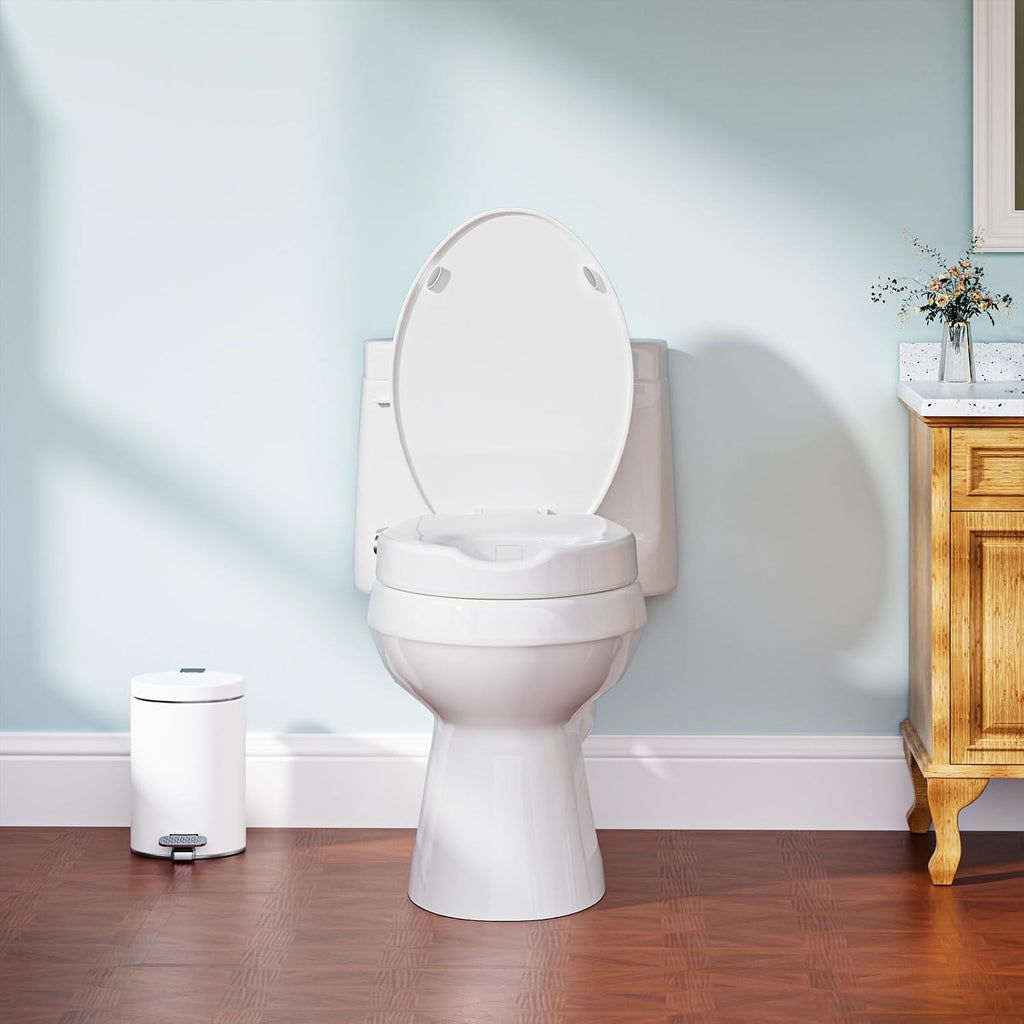 Clirass 3' Raised Toilet Seat with Bidet - Non-Electric Bidet with Dual Nozzles - Elevated Toilet Risers for Seniors & Limited Mobility - Easy Install & Clean (Elongated)