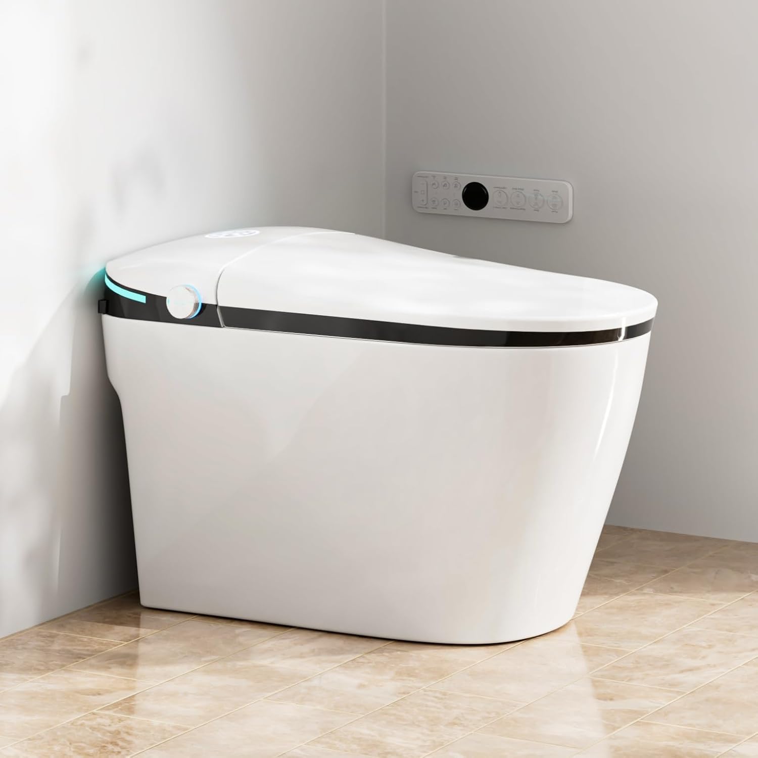 Winzo Smart Toilet with Bidet Built in,Heated Seat,Tankless Smart Toilet with Warm Water Sprayer & Dryer,Auto Soft Close,with Foot Sensor,LED Display，Black
