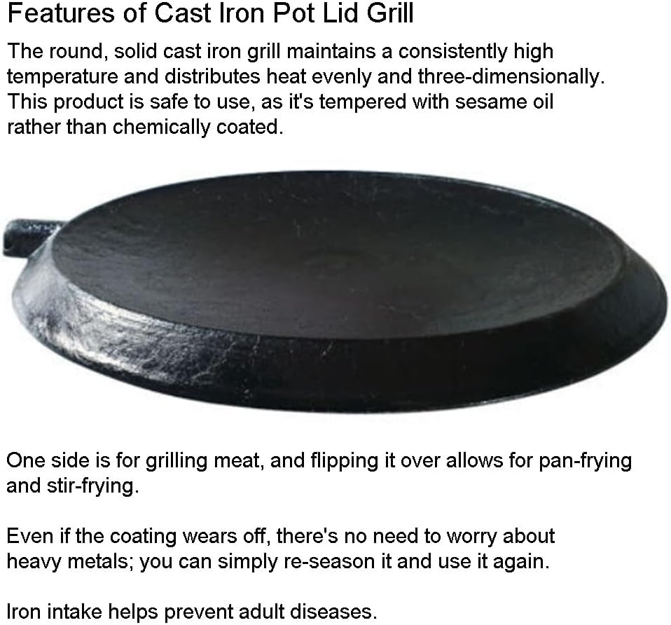 Handmade Korean cast iron cauldron lid sotttukkeong BBQ griddle Camping Outdoor Indoor 13.8in / 35cm