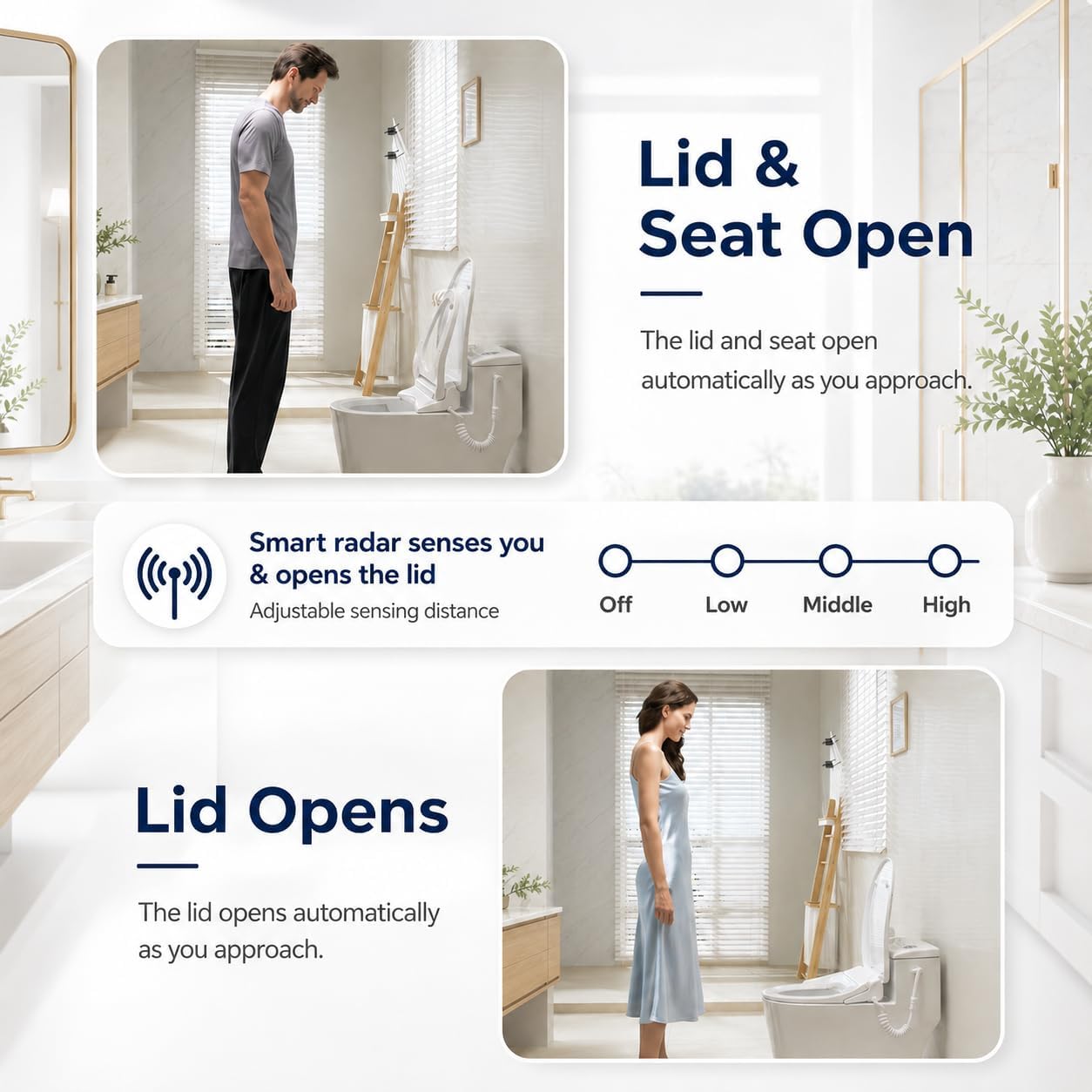 DC02 iCleaningo Electric Bidet Toilet Seat, Auto Open & Close Lid, Heated Seat, Adjustable Wash & Dry, 360° Handheld Sprayer, 42-Color Dual-Ring Ambient Light, Elongated, Remote
