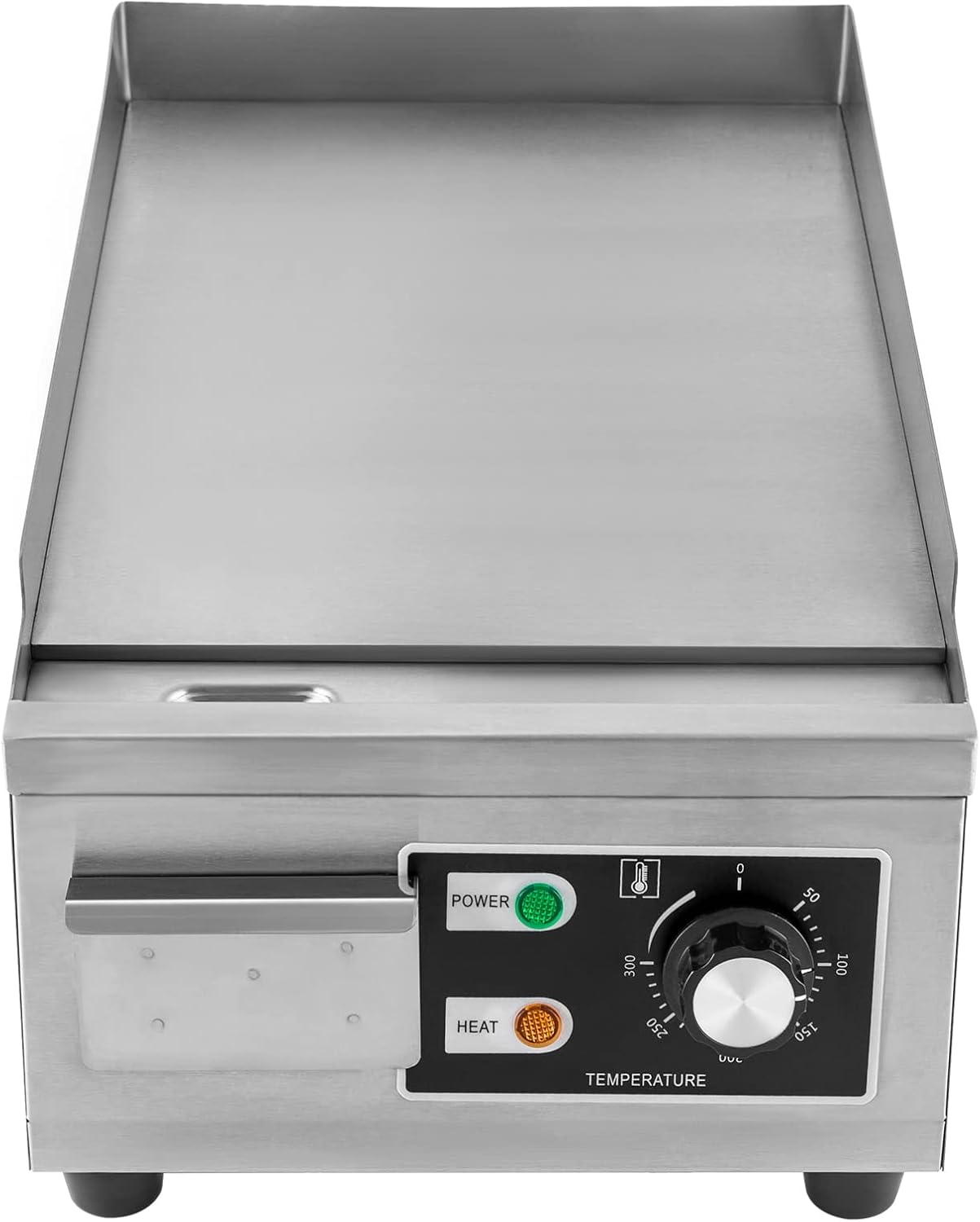 Electric Countertop Flat Top Griddle 110V 1300W Commercial Teppanyaki Grill 11'x15.7' Stainless Steel Commercial Flat Top Grill Thermostatic Control 122-572°F for Restaurant Kitchen
