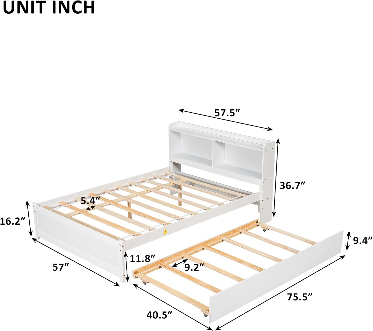 Full Size Bed Frame with Trundle,Captain's Bed Full with Bookcase Headboard for Kids,Trundle Bed with Storage for Kids,Teens,Adults(White)