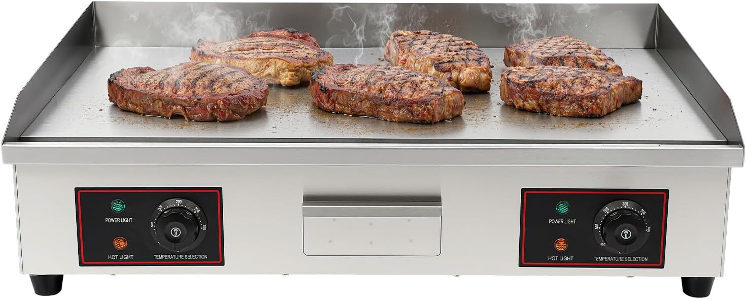 Commercial Electric Griddle 3000W, 30' Non-Stick Restaurant Teppanyaki Flat Top Gril Adjustable Temperature Control 122°F-572°F, Countertop Griddle Tabletop Grill Stainless Steel Cooking Plate
