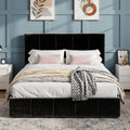 SHA CERLIN Full Size Bed Frame, Velvet Upholstered Platform Bed, Vertical Channel Tufted Adjustable Headboard, Low Profile Bed Frame, No Box Spring Needed, Easy Assembly, Black