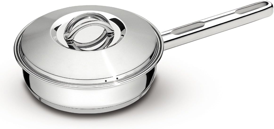 TRAMONTINA 62500/200 Solar, Frying Pan with Lid, Deep Type, 7.9 inches (20 cm), Stainless Steel, 3 Layers on the Bottom, Dishwasher Safe, Gas Compatible, IH Compatible, Respect for the Aged Day,