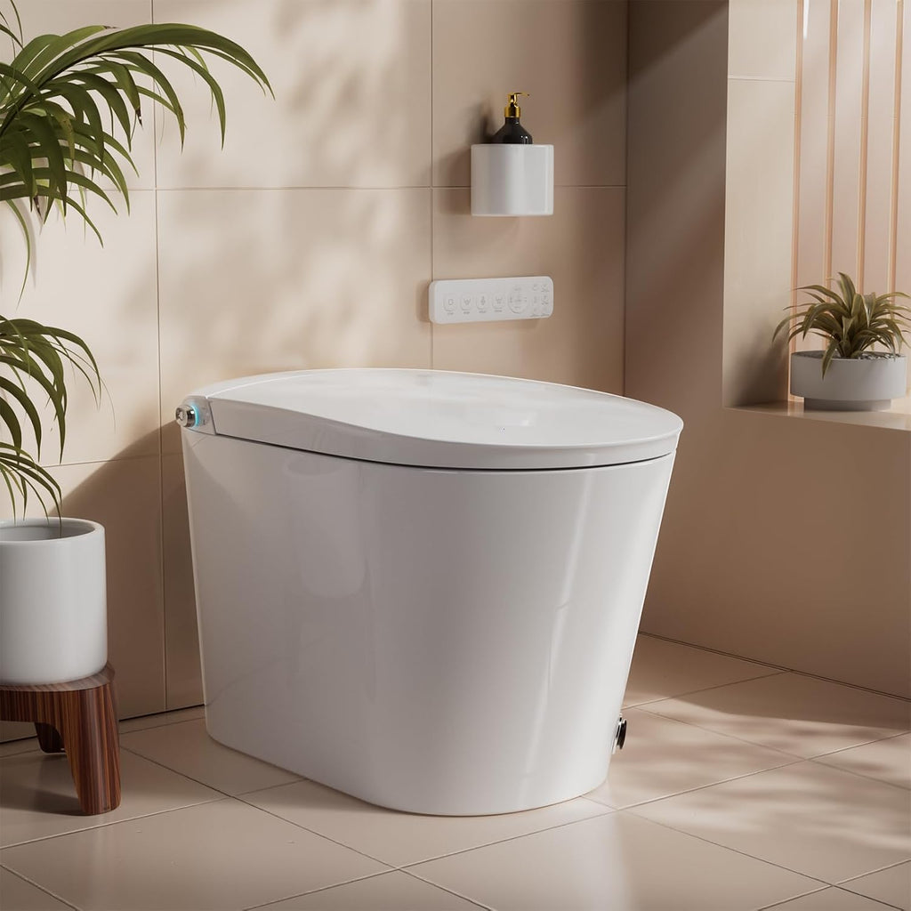 Smart Toilet with Bidet Built In, One Piece Elongated Japanese Toilet with Tank, Heated Seat Warm Water, LED Fahrenheit Display, Foot Kick Control, Self Cleaning Nozzle, Intelligent Dual Flush System