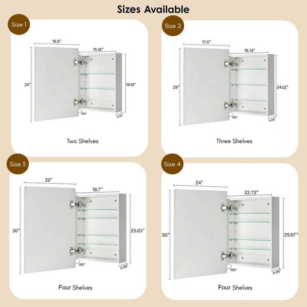 TEHOME 24'' x 30'' Chrome Recessed and Surface Mount Bathroom Medicine Cabinet with Mirror Square Cornered Metal Framed Rounded Rectangle Medicine Cabinet Mirror