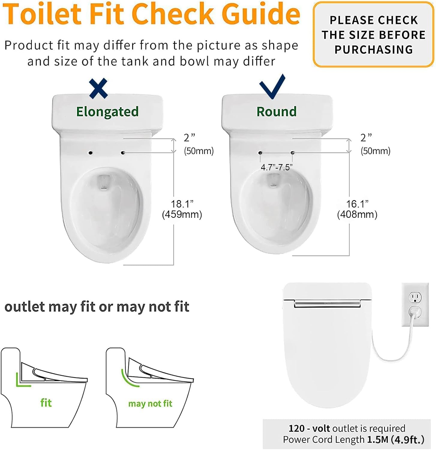 LINKLIFE Bidet Toilet Seat Electric Warm Water Bidet with Warm Air Drying, Heated Seat Bidets with Self-cleaning Nozzle Temperature Adjustable White (Round)