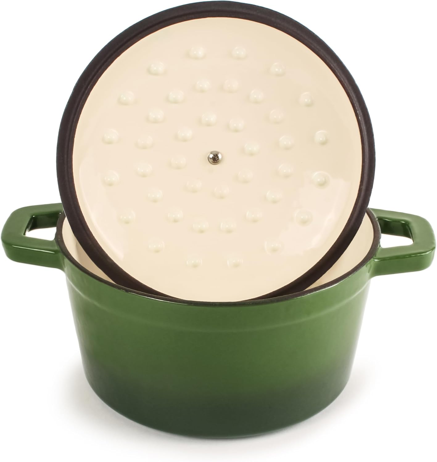 BergHOFF 3Pc Neo Enameled Cast Iron Cookware Set, 3qt. Dutch Oven, Matching Lid, Square Grill Pan 11 Inches, Oven Safe Up To 400°F, Green