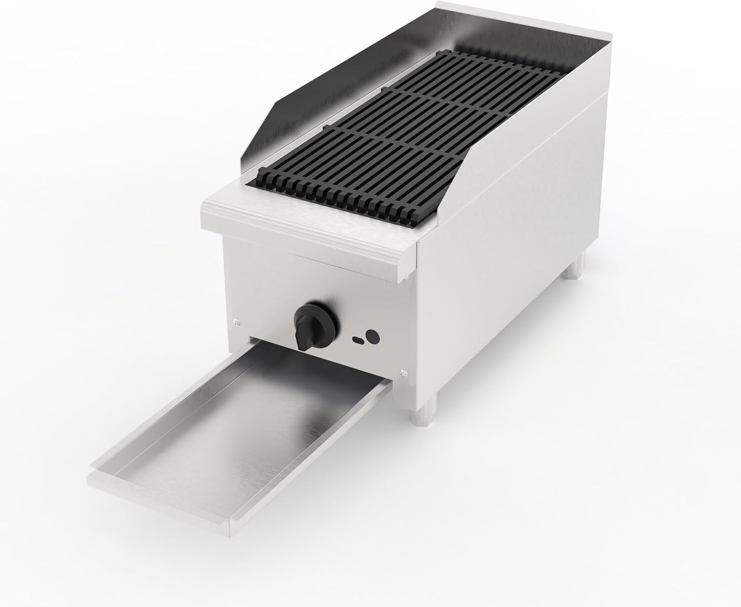 12 Inch Commercial Gas Lava Rock Charbroiler, Stainless Steel Countertop Grill with 1 Burner, Restaurant BBQ Broiler with Durable Cast Iron Grates, Natural Gas/Propane, 28000 BTU