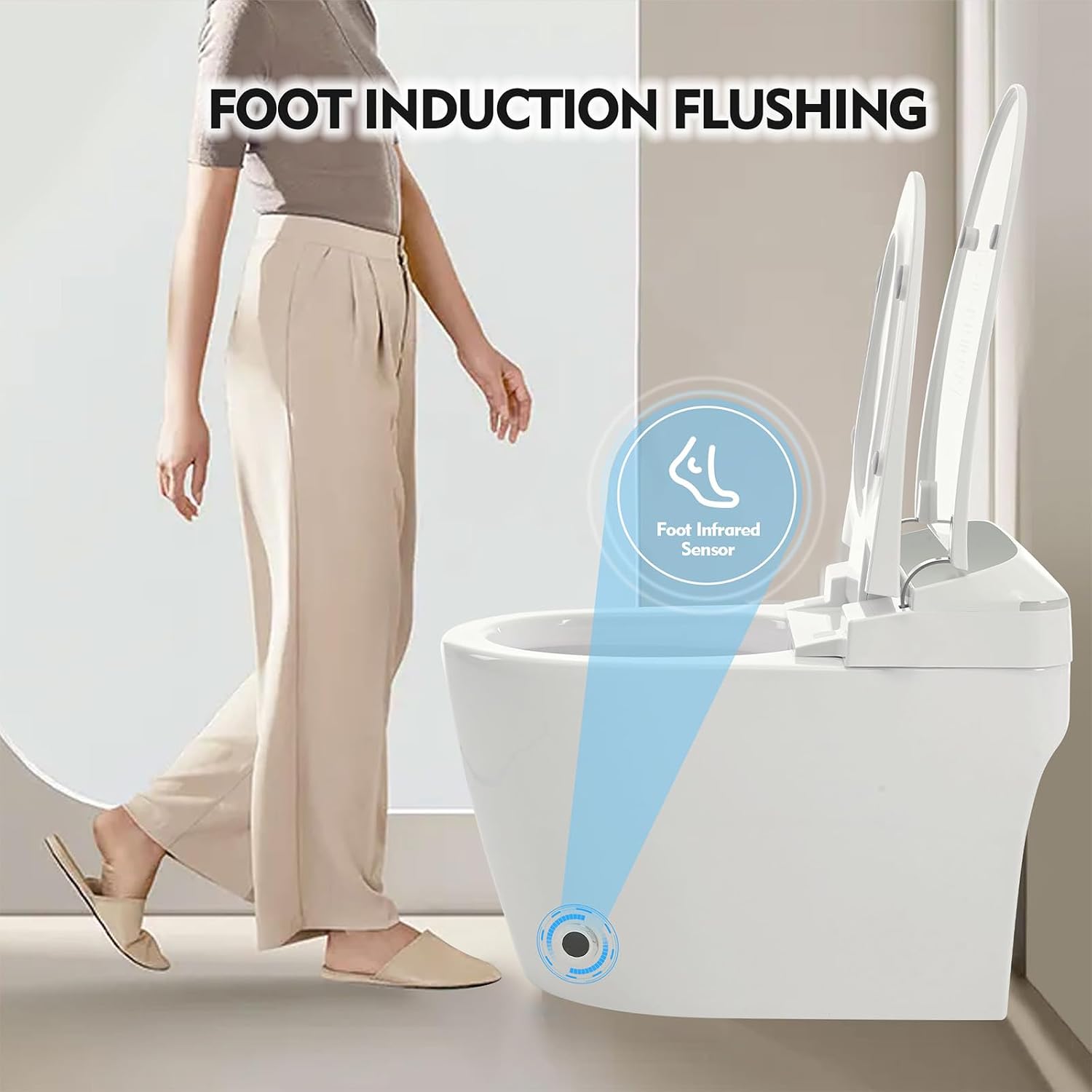 Heated Seat Smart Toilet, One Piece Tankless Automatic Flush Toilet with Foot Sensor, White Night Light, Knob Control, Power Outage Flush, Soft Close Lid, White