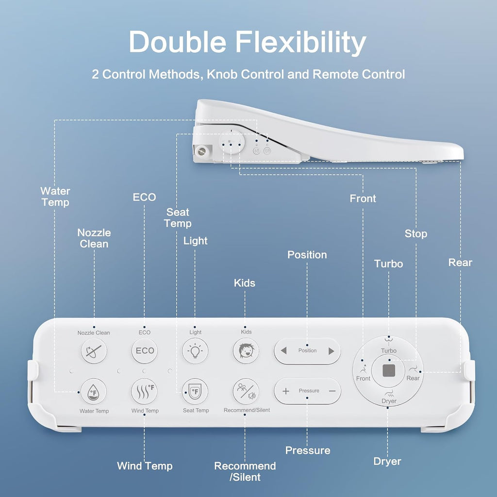 Smart Bidet Toilet Seat with Remote, Adjustable Heated Seat&Air Dryer, Endless Instant Warm Water, Multiple Spray Modes, Stainless Steel Nozzle, Soft Close, Deodorizer, 3D Curved(AMZ-US-NKH3101-NA)