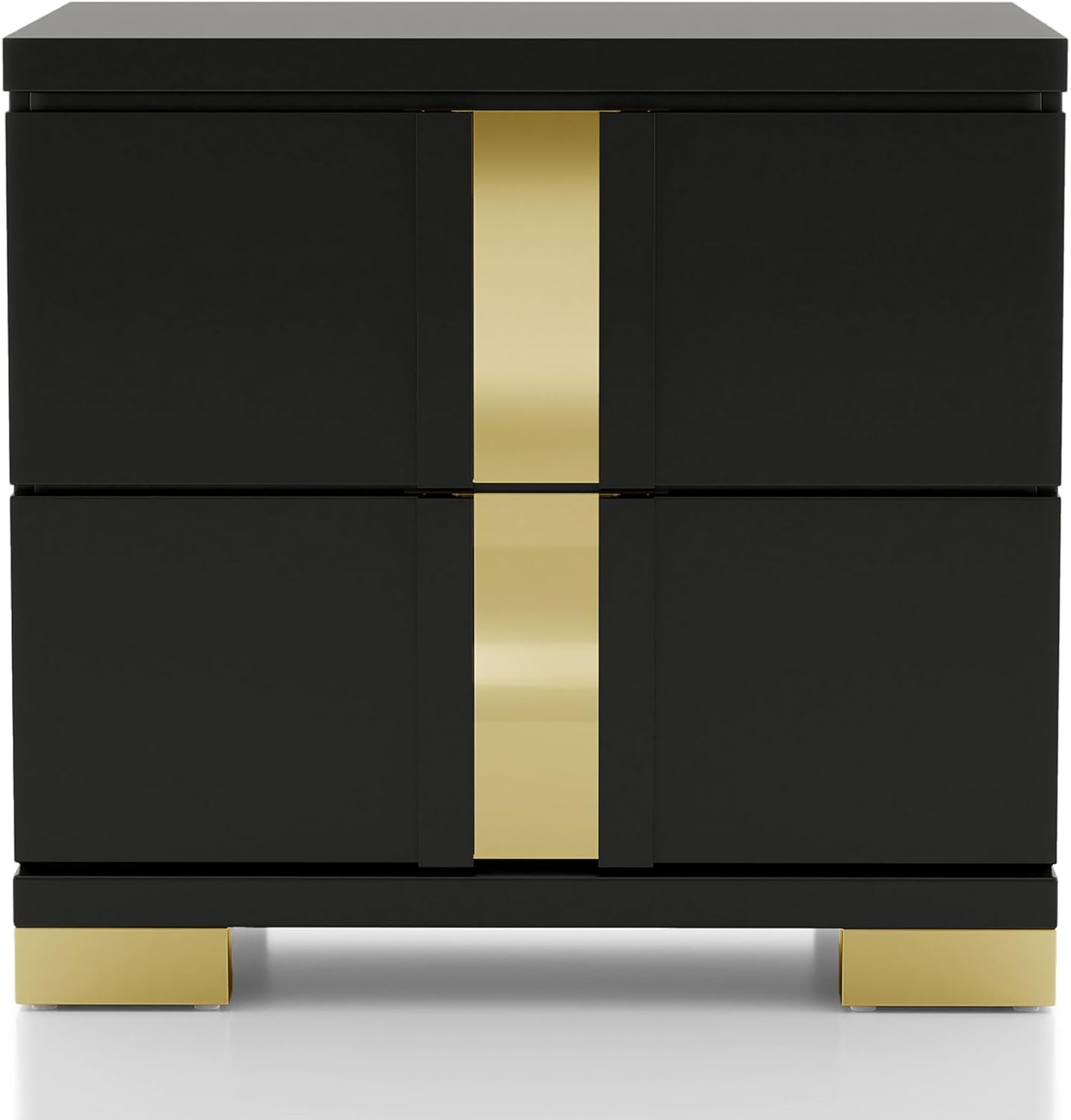 Furniture of America Ansten Modern Wood 5-Piece Platform Bedroom Set with Gold Trim, Underbed LED, Dust Proof Cases, Bracketed Metal Legs, No Box Spring Needed, Twin, Black