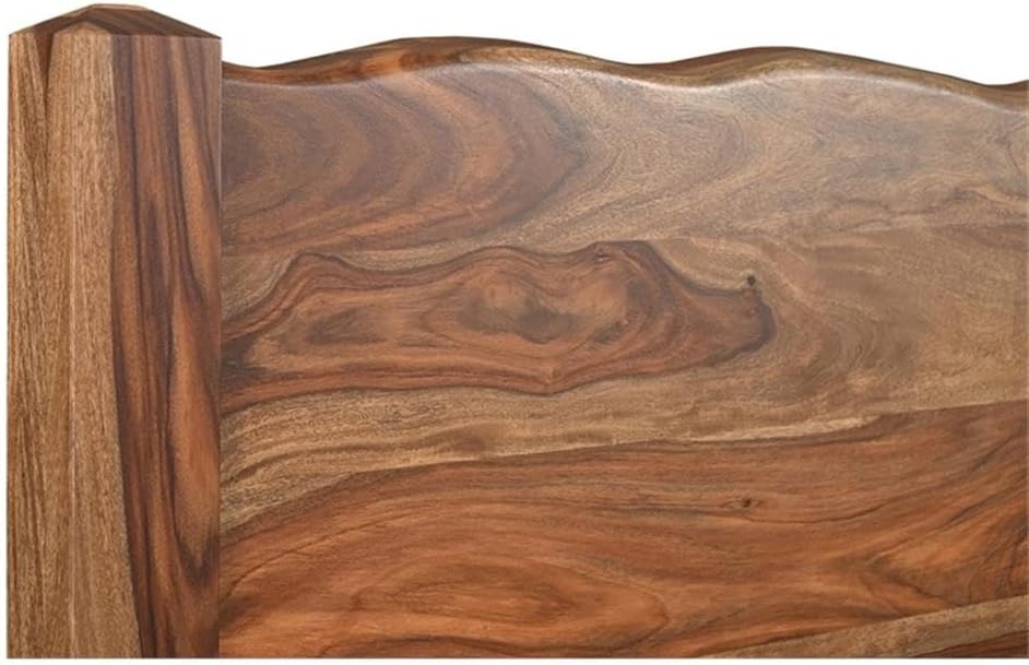 Pemberly Row Queen Panel Bed, Solid Sheesham Wood, Brown Finish, Live Edge Design, 63' H x 64.5' W x 86' D, Durable Wooden Slats, Mid-Century Style, No Mattress, Box Spring Required, Bedroom Furniture