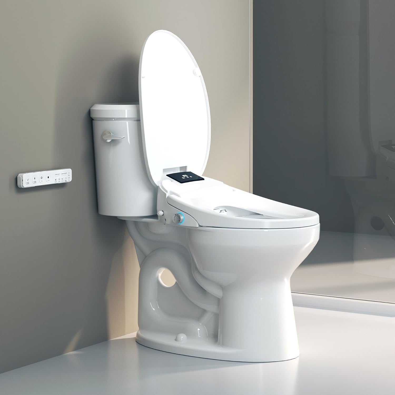 Bidet Toilet Seat with Warm Water Wash, Air Dryer, Heated Seat, Remote Control, LED Display, Self-Cleaning Nozzle, Night Light & Multiple Cleaning Modes (Round)