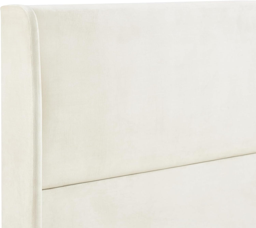 Roundhill Furniture Arles 3-Piece Upholstered Bedroom Set, Wingback Platform Bed with Two Nightstands, Beige Velvet, King
